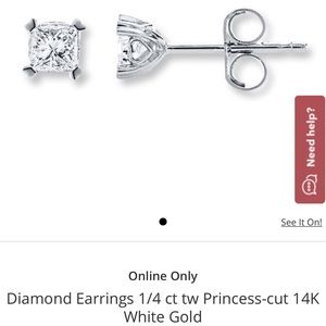 Kay Jewelers 1/4 CT Princess Cut Diamond Earrings